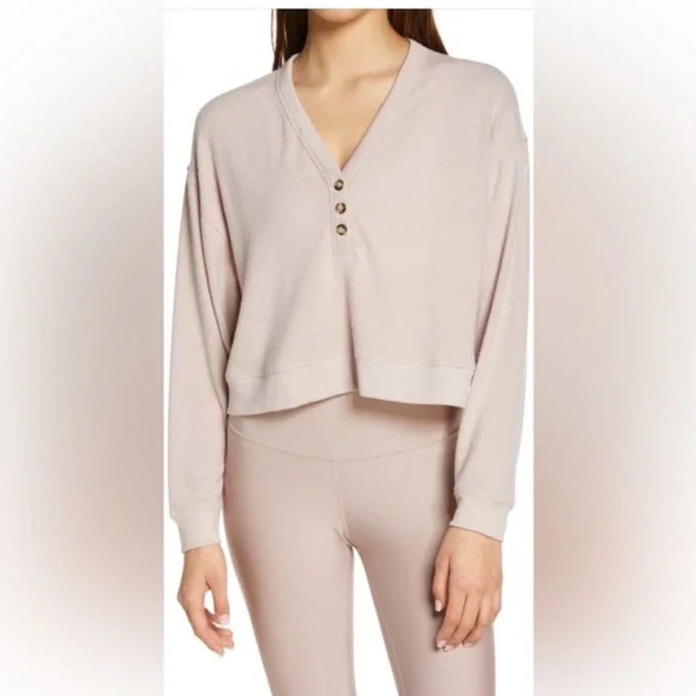 Pink V-Neck Buttoned Sweater